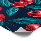 濃い青の赤いさくらんぼ ポスター (角)