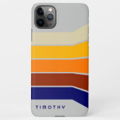 濃い青の赤いオレンジ色の白いストライプのパターン(灰色) iPhoneケース (裏面)