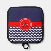 濃い青の赤いシェブロン 鍋敷き (正面)