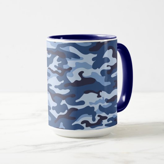 濃い青の迷彩模様 マグカップ (正面右)