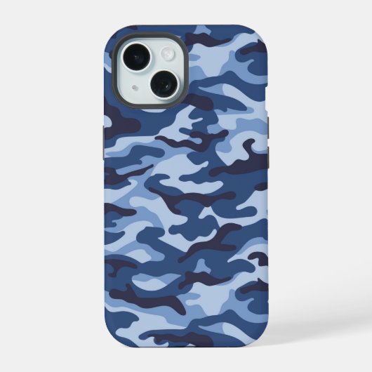 濃い青の迷彩模様 iPhone 15ケース (裏面)
