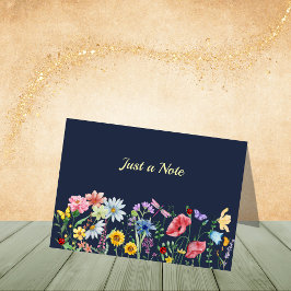 濃い青の野原のワイルドフラワーノートカード サンキューカード