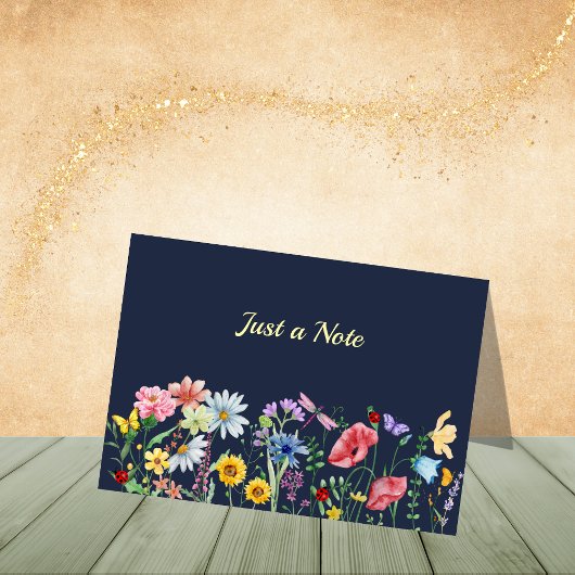 濃い青の野原のワイルドフラワーノートカード サンキューカード