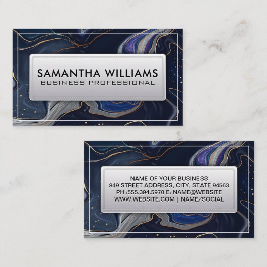 濃い青の金ゴールドインクの背景 名刺 (正面/裏面)