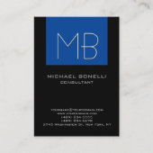 濃い青の黒い背景モノグラムの 名刺 (正面)