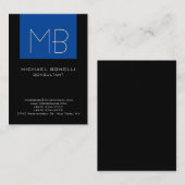 濃い青の黒い背景モノグラムの 名刺 (正面/裏面)