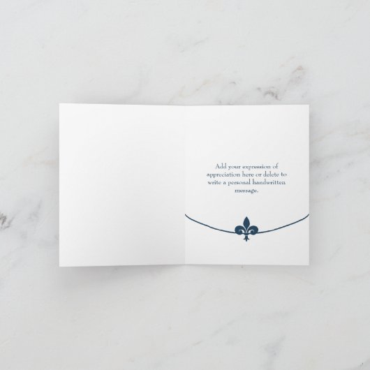 濃い青の(紋章の)フラ・ダ・リ写真サンキューカード サンキューカード (内部)