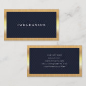 濃い青市松模様に | 金ゴールドフレーム金属 名刺 (正面/裏面)