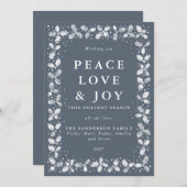 濃い青灰色の印刷されたホリーリーフ フラット 非写真 シーズンカード (正面/裏面)