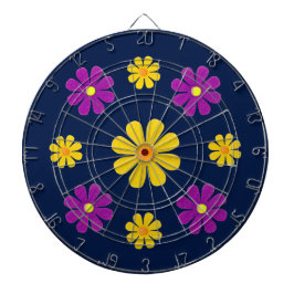 濃い青色に紫色の黄色い花をパーソナライズ ダーツボード