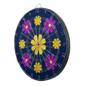濃い青色に紫色の黄色い花をパーソナライズ ダーツボード (正面右)