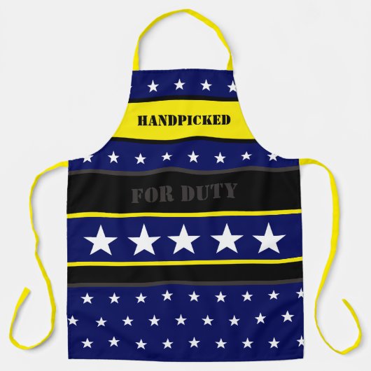 濃い青色の明るい黄色と黒 エプロン (正面)