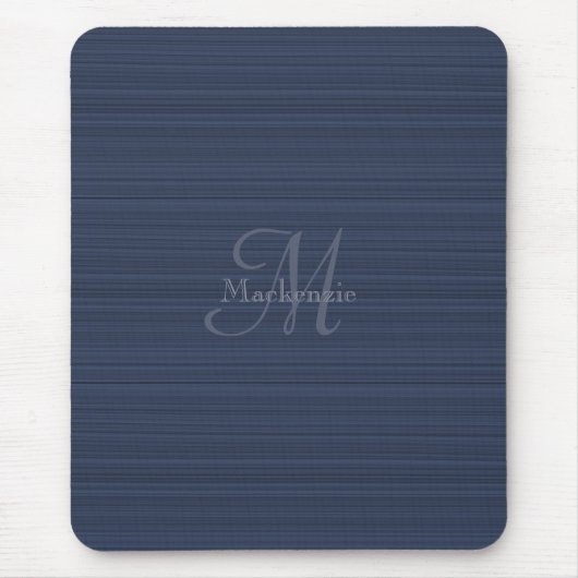 濃い青色の水平ストライプカスタムモノグラム名 マウスパッド (正面)