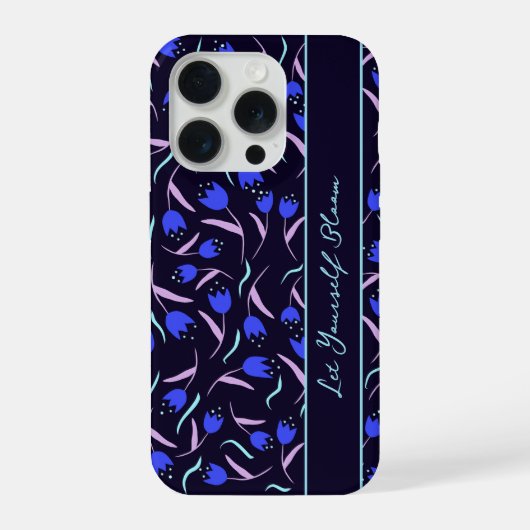 濃い青色の背景に春の花柄 iPhoneケース (裏面)
