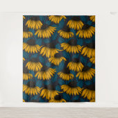 濃い青色の黄色い円錐花序 タペストリー (正面)