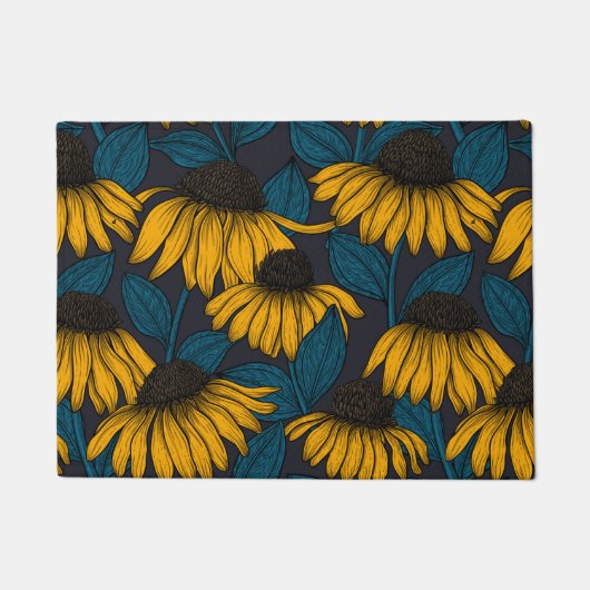 濃い青色の黄色い円錐花序 ドアマット (正面)