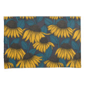濃い青色の黄色い円錐花序 枕カバー (正面右)