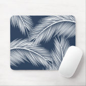 濃い青離れ色の背景に白いヤシの マウスパッド (マウス)