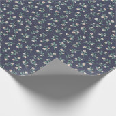 濃い青（白と緑の花の模様のラップ） ラッピングペーパー (角)