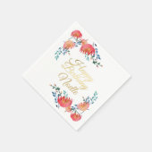 濃い青、花エレガント、お洒落金ゴールドアクセント スタンダードカクテルナプキン (角)