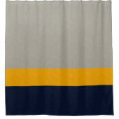 濃い青、黄、グレーテクスチャストライプの付き  シャワーカーテン (正面)