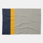 濃い青、黄、灰色のテクスチストライプのャ キッチンタオル (横)