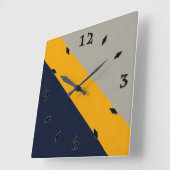 濃い青、黄、灰色のテクスチストライプのャ スクエア壁時計 (傾斜)