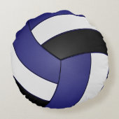濃い青、黒と白のバレーボール | DIY名 ラウンドクッション (裏面)