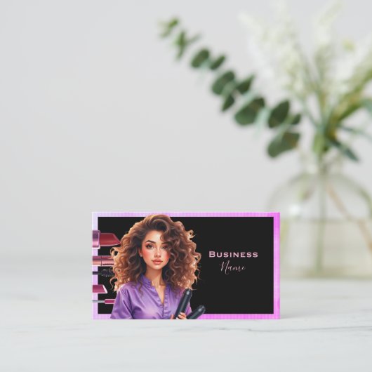濃い髪のメイクアップレディーパープル 名刺 (スタンド正面)