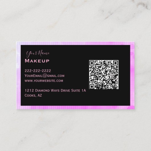 濃い髪のメイクアップレディーパープル 名刺 (裏面)