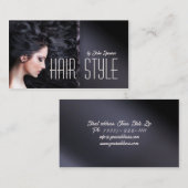 濃い髪の女性ヘアカットスタイリストカード 名刺 (正面/裏面)