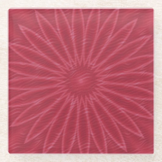 濃い鮮やかピンクの花プリント ガラスコースター (正面)