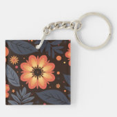 濃い鮮やか背景にオレンジ色の花の模様 キーホルダー (裏面)