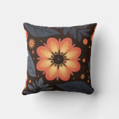 濃い鮮やか背景にオレンジ色の花の模様 クッション (裏面)