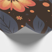 濃い鮮やか背景にオレンジ色の花の模様 ラッピングペーパー (角)