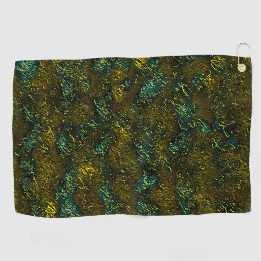 濃い黄土と緑の非常に素朴で古いテクスチャ ゴルフタオル (横)