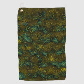 濃い黄土と緑の非常に素朴で古いテクスチャ ゴルフタオル (正面)