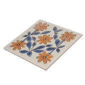 濃い黄色とティール(緑がかった色)のフローラ地中海の花 タイル (側面)