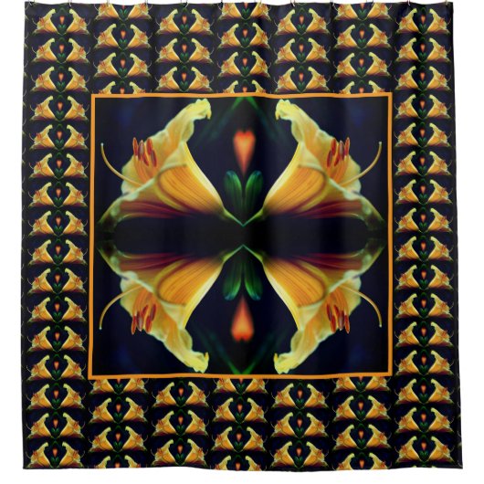 濃い黄色のゆり花抽象芸術アートパターン シャワーカーテン (正面)