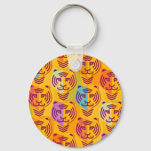 濃い黄色の背景に虎の模様 キーホルダー (正面)