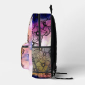 濃い黒い線で咲く花の水色 プリントバックパック (右)