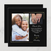 濃い黒の金ゴールド白いスクリプト写真ありがとう 招待状 (正面/裏面)