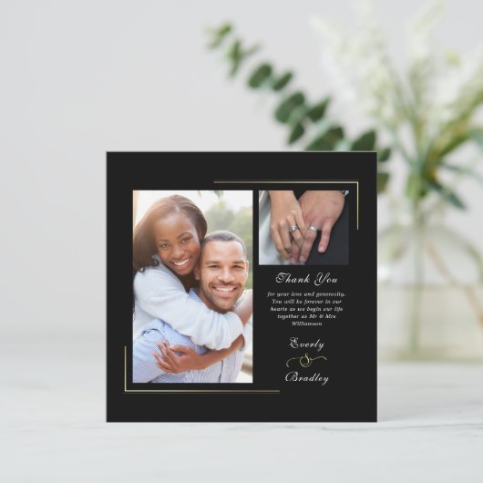 濃い黒の金ゴールド白いスクリプト写真ありがとう 招待状 (スタンド正面)