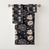 濃い黒エレガントとクリーム牡丹フローラヴィンテージ バスタオルセット (インサイチュ)