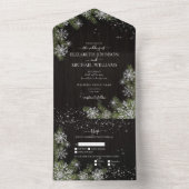 濃い黒ムーディ素朴ーシルバー冬の緑 オールインワン招待状 (内側)