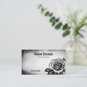 濃い黒白のバラの入れ墨 名刺 (スタンド正面)