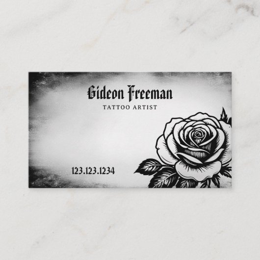 濃い黒白のバラの入れ墨 名刺 (正面)