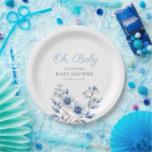 濃い&ほこりっぽい青ワイルドフラワーオベビー赤ちゃんシャワー ペーパープレート (パーティー)
