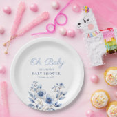 濃い&ほこりっぽい青ワイルドフラワーオベビー赤ちゃんシャワー ペーパープレート (パーティー)