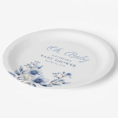 濃い&ほこりっぽい青ワイルドフラワーオベビー赤ちゃんシャワー ペーパープレート (アングル)